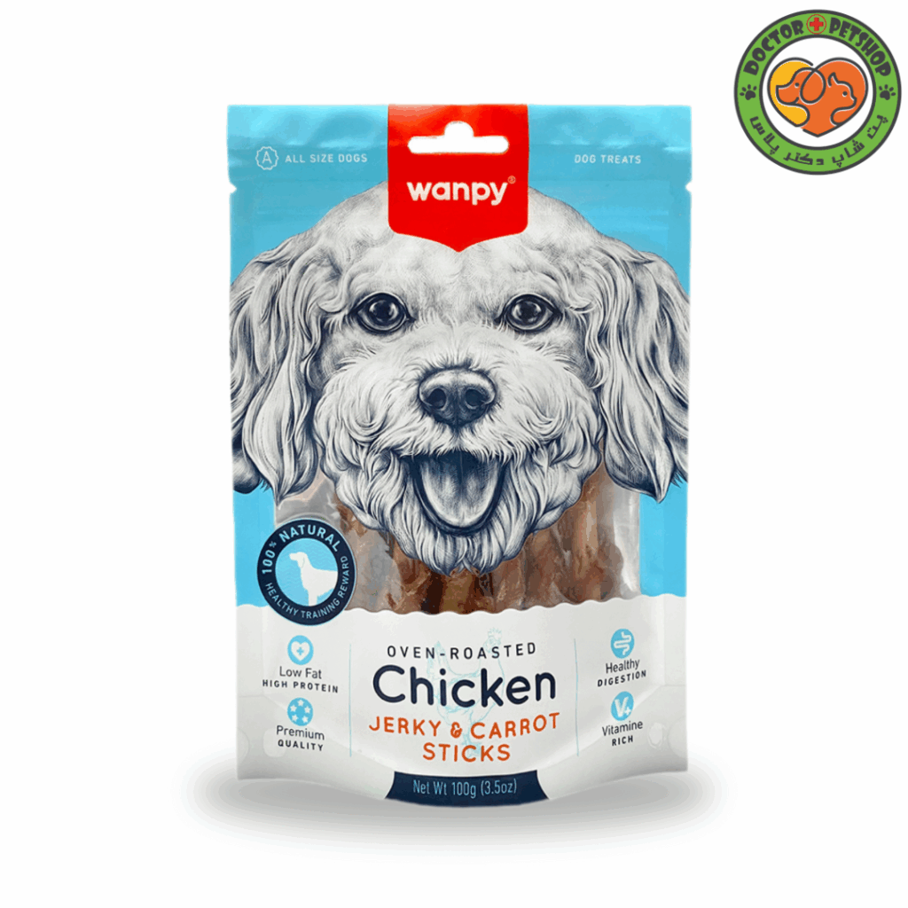 تشویقی جرکی سگ ونپی با طعم مرغ و هویج Wanpy Chicken Jerky & Carrot Sticks وزن 100 گرم