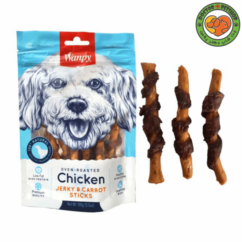 تشویقی جرکی سگ ونپی با طعم مرغ و هویج Wanpy Chicken Jerky & Carrot Sticks وزن 100 گرم